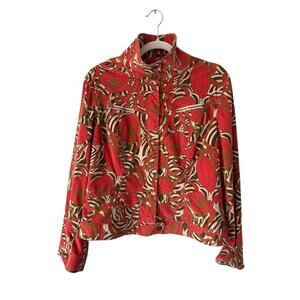 Jones Wear Jeans Orange and Green Tropical Print Soft Corduroy Jacket Large